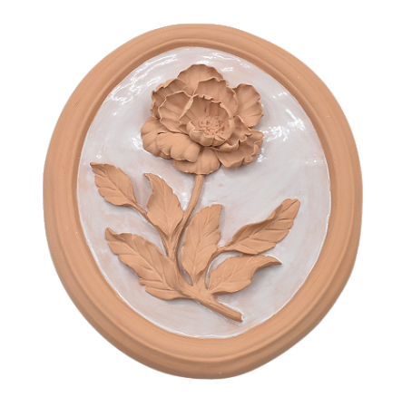 Quadro oval terracota com aplicação peônia direita