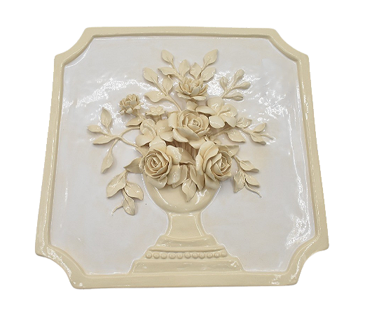 Placa de parede creme e branca Flores no vaso