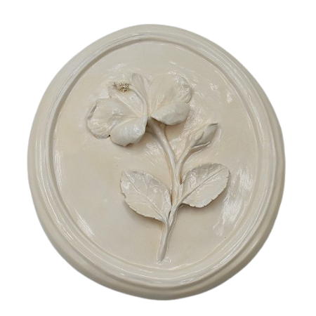 QUADRO OVAL P COM APLICAÇÃO DE HIBISCO BRANCO SIG - ESQUERDA