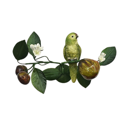 APLIQUE DE PAREDE P DE COBRE COM TOMATE FLOR E PAPAGAIO