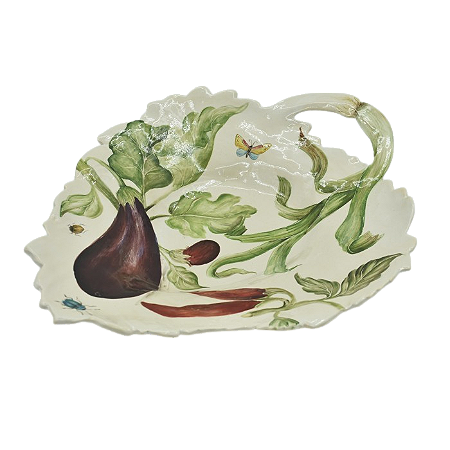 BANDEJA FOLHA DECORATIVA M FUNDA COM DESENHO BERINGELA E PIMENTA