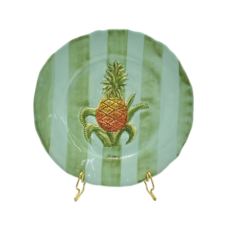 PRATO SOBREMESA DECORATIVO COM ABACAXI E LISTRAS