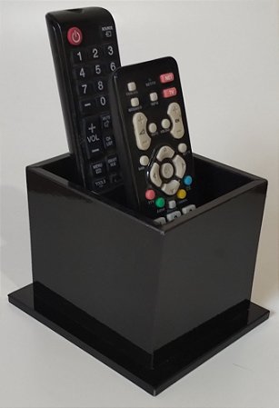 Porta controle remoto 2 divisórias preto laca