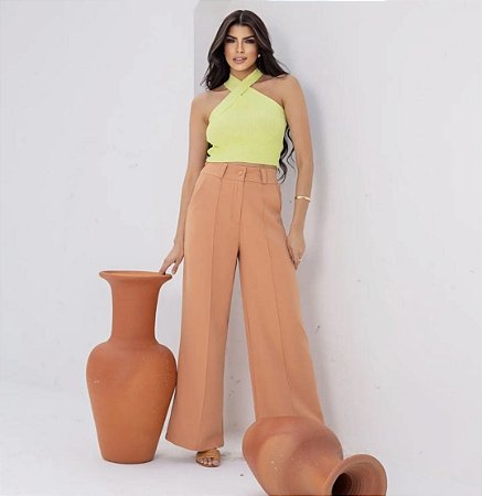 Calça Alfaiataria Pantalona Com Elastico
