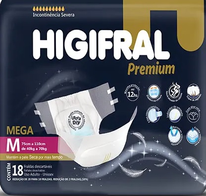 Fralda Geriátrica Higifral Premium - Tamanhos M, G e XG - uso unissex