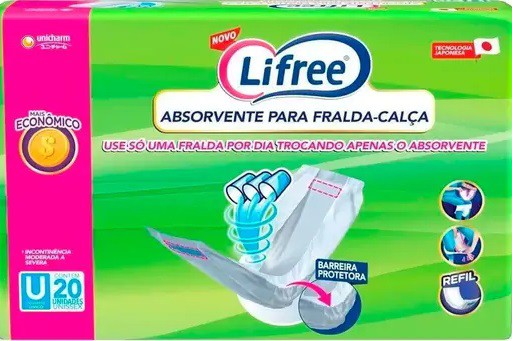 Absorvente Geriátrico Lifree Refil para Fralda Calça pacote com 20 Unidades - uso unissex