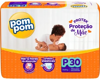 Fralda Infantil PomPom Protek - Proteção de Mãe - Embalagem Jumbo
