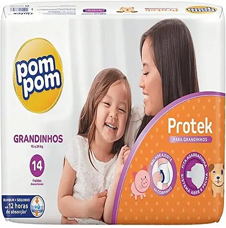 Fralda Infantil Pom Pom Protek Grandinhos pacote com 14 unidades