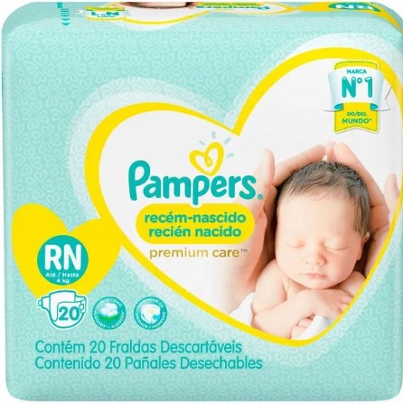 FRALDA INFANTIL PAMPERS PREMIUM CARE RECÉM-NASCIDO - Pacote com 20 unidades - Peso até 4kg