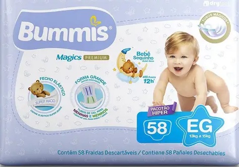 Fralda Infantil Bummis Magics Premium EG pacote com 58 unidades