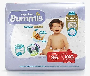 Fralda Infantil Bummis Magics Premium Grandinhos XXG (15 e 25kg) pacote com 36 unidades