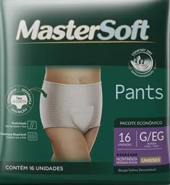 LANÇAMENTO: Fralda Geriátrica Pants Mastersoft  - Tamanho G/EG pacote com 16 unidades - uso unissex