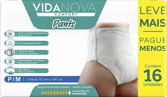Fralda Geriátrica Vida Nova fralda calça - Tamanho P/M pacote com 16 unidades - uso unissex