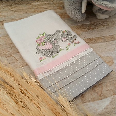 Fralda De Boca Dupla com Barrado e Bordado Personalizado