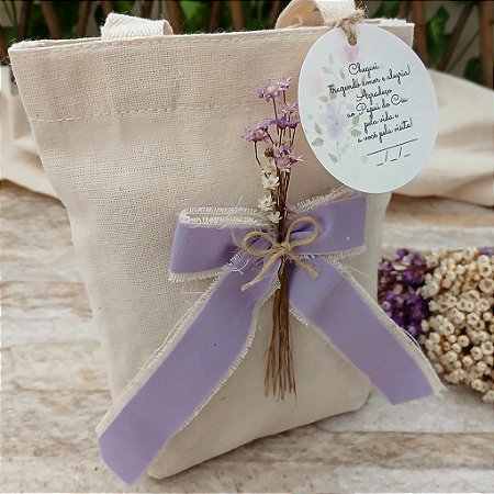 Kit para Lembrancinha Toalha de Lavabo com Barrado em Tecido e Eco Bag - 12 unidades (conjuntos)