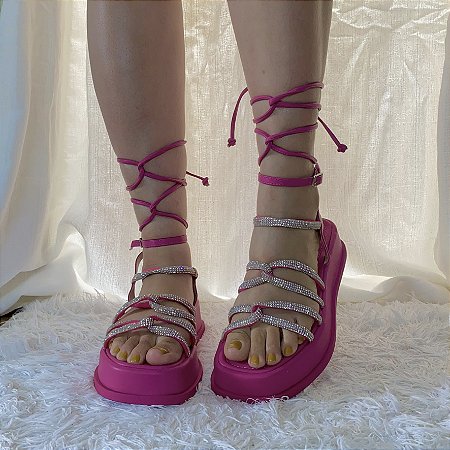 Sandália Flat Pink com Brilho