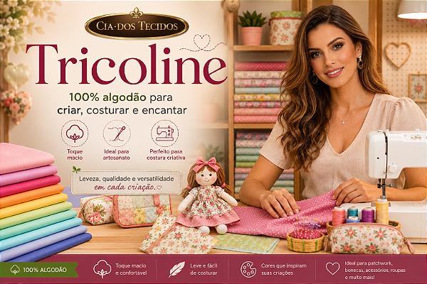 Tecido Tricoline 100% Algodão (40 Fios) — Qualidade Premium para Costura e Artesanato