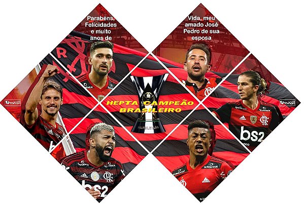 Quadro do Flamengo Heptacampeão Brasileiro 3d Mosaico 07 Peças Personalizado com a Frase ou Dedicatória a Seu Gosto