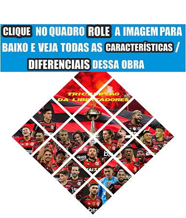 Quadro do Flamengo Tricampeão da Libertadores 3D Mosaico 16 Peças