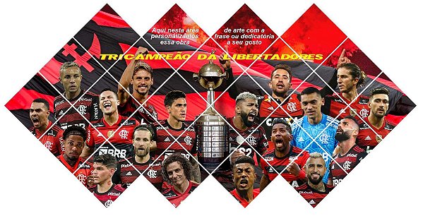 Quadro do Flamengo Tricampeão da Libertadores 3D Mosaico 24 Peças Personalizado com a Frase ou Dedicatória a Seu Gosto