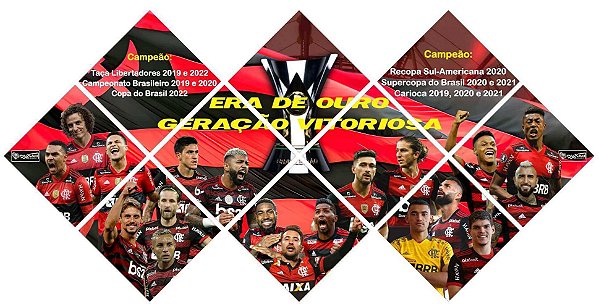 Quadro do Flamengo Com 10 Peças 3D Mosaico Era de Ouro Geração Vitoriosa
