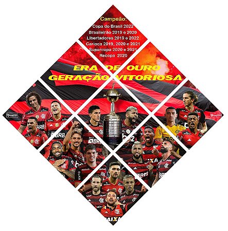Quadro do Flamengo Com 09 Peças 3D Mosaico Era de Ouro Geração Vitoriosa