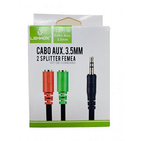 Cabo Auxiliar 3.5mm - 2 Splitter Femea