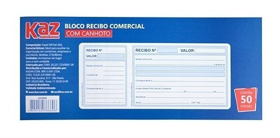 Recibo Comercial com Canhoto