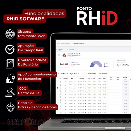 Software de Ponto RHiD Até 50 funcionários + App