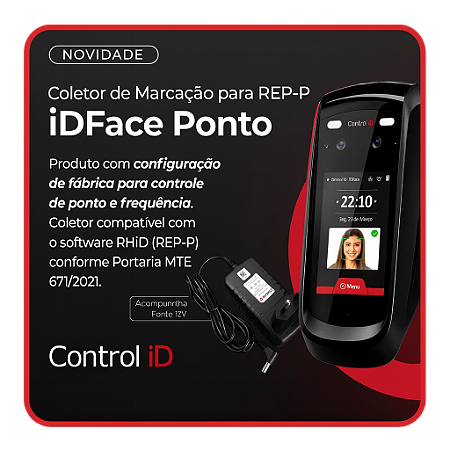 iDFace - Coletor de Ponto Facial REP-P (Portaria 671/2021) | Control iD