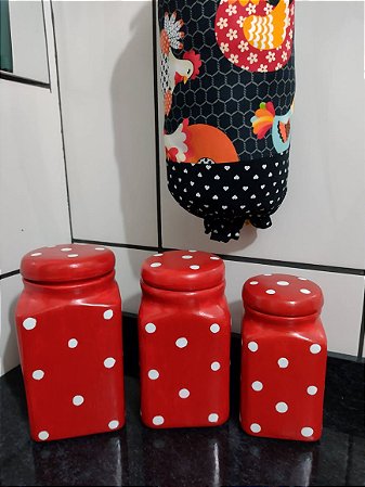 Trio de potes alimentos quadrados
