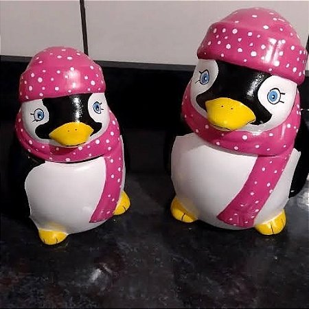 casal Pinguim porta bolacha e baleiro