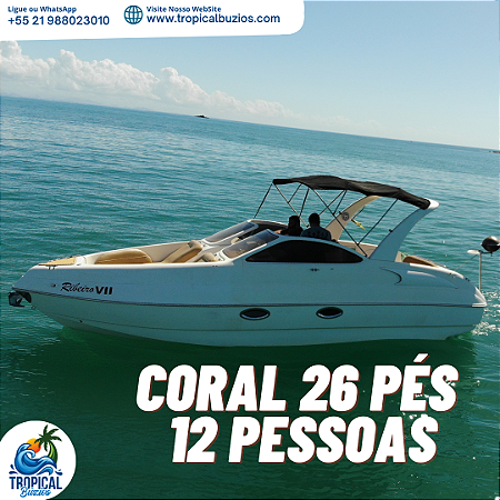 06 HORAS - 26 pés Coral - até 12 Pessoas