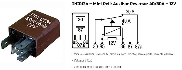 MINI RELE REVERSOR 5 PINOS 12V DNI0134 UNID.