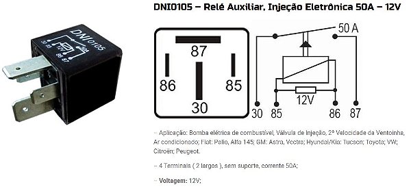 RELE AUXILIAR 4 TERM INJ. ELETR. 4 PINOS DNI0105 UNID.
