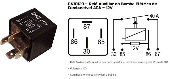 RELE AUXILIAR BOMBA COMB. VW BX 12V 4 PINOS DNI0129 UNID.