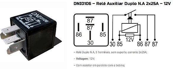 RELE AUXILIAR C/SUPORTE DUPLO IGN. 5 PINOS DNI0106 UNID.