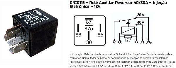 RELE AUXILIAR UNIV. S/SUP. 40/30A 5T12V 5 PINOS DNI0115 UNID.