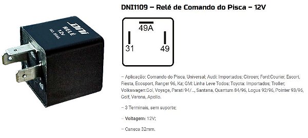 RELE PISCA 3 TERM PEQUENA 12V 3 PINOS DNI1109 UNID.