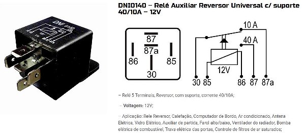 RELE REVERSOR UNIVERSAL 5 PINOS DNI0140 UNID.