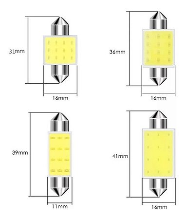 LÂMPADA TORPEDO SUPER LED TORPEDO CARRO CHIP TETO PORTA MALAS 12V 10W 39MM