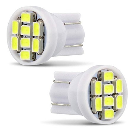 KIT LÂMPADAS Par Lâmpadas 8 Led Pingo pingão T10 8smd1206 Branca Farol Baixo 12v
