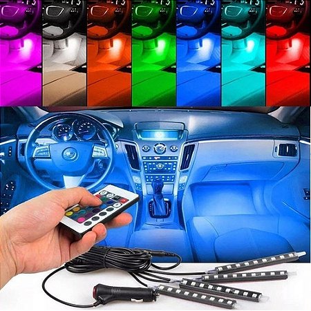 KIT LÂMPADAS LED INTERNO AUTOMOTIVO CARRO Led Interno Rgb Automotivo Tuning Neon 7 Cores Com Controle