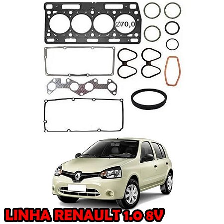 KIT JUNTA CABEÇOTE TAMPA VALVULA COLETOR ADMISSÃO CARTER RETENTOR RENAULT KANGOO 98/07 TWINGO 98/07 CLIO 98/07 1.0 8V 98 99 00 01 02 03 04 05 06 07 151286PK