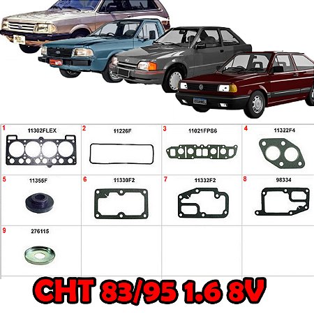 KIT JUNTA CABEÇOTE TAMPA VALVULA COLETOR GOL/PARATI/SAVEIRO/VOYAGE 87/95 1.6 8V QUADRADO QUADRADA CHT BELINA/DEL REY/PAMPA/CORCEL 83/96 1.6 8V CHT ESCORT/VERONA 83/92 1.6 83 84 85 86 87 88 89 90 91 92 93 94 95 96 (JTA. CABECOTE PADRÃO) 79544