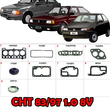 KIT JUNTA CABEÇOTE TAMPA VALVULA COLETOR ADMISSÃO CARTER RETENTOR GOL 91/99 G1/G2 1.0 8V G1/G2 QUADRADO BOLA ESCORT VERONA 87/92 1.0 8V CHT 91 92 93 94 95 96 97 98 99 (JTA. CABECOTE PADRÃO) 79547