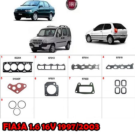 KIT JUNTA CABEÇOTE TAMPA VALVULA COLETOR ADMISSÃO CARTER RETENTOR DOBLO 1.6 16V FIASA PALIO/SIENA 1.6 16V 97/03 97 98 99 00 01 02 03 (JTA. CABECOTE PADRÃO) 79106