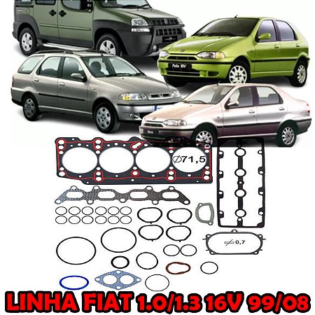 KIT JUNTA CABEÇOTE TAMPA VALVULA COLETOR ADMISSÃO CARTER RETENTOR DOBLO 1.3 16V FIRE 01/06 PALIO/SIENA 1.0/1.3 16V 01/03 01 02 03 04 05 06 (JTA. CABECOTE PADRÃO) 79684