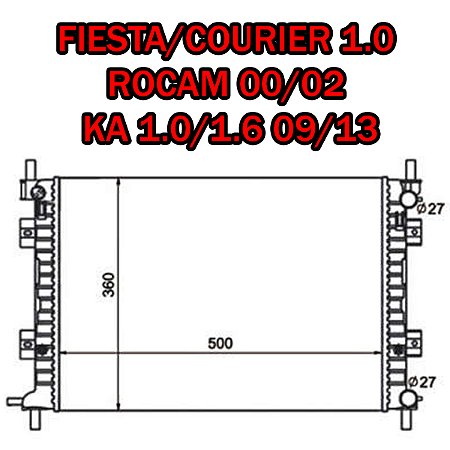 RADIADOR FIESTA/COURIER 1.0 ROCAM 00/02 KA 1.0/1.6 09/13 00 01 02 09 10 11 12 13 IRB48517/RD6520