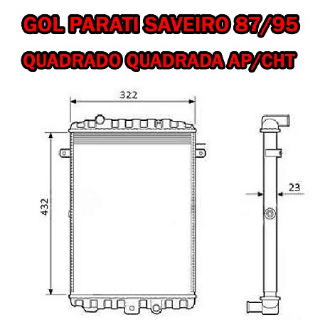 RADIADOR GOL PARATI SAVEIRO 87/95 QUADRADO QUADRADA AP/CHT 1.0/1.6/1.8 87 88 89 90 91 92 93 94 95 RD6251E/IRB48134